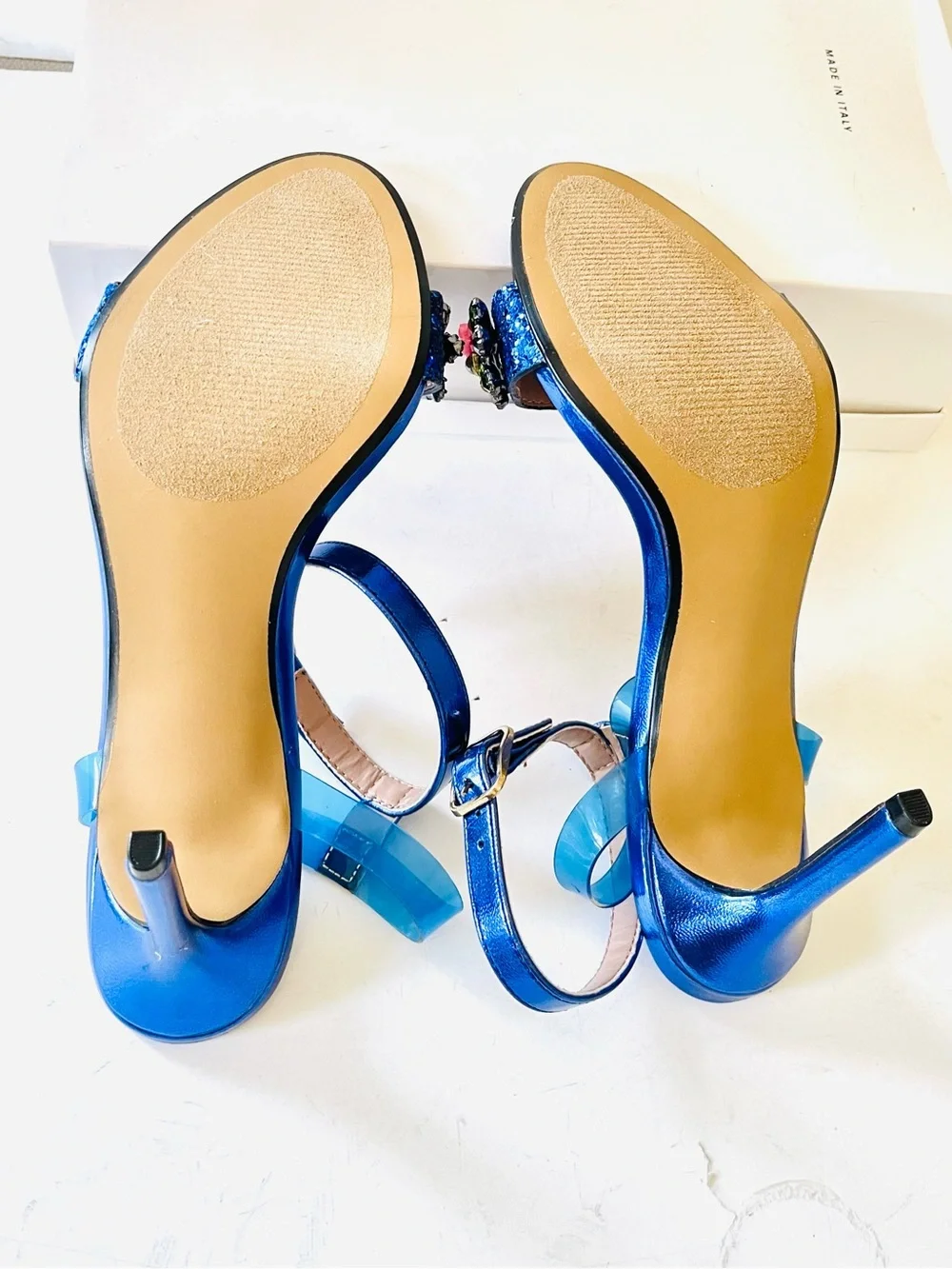 NWOB Betsey Johnson metallic blue heeled sandal 7.5
